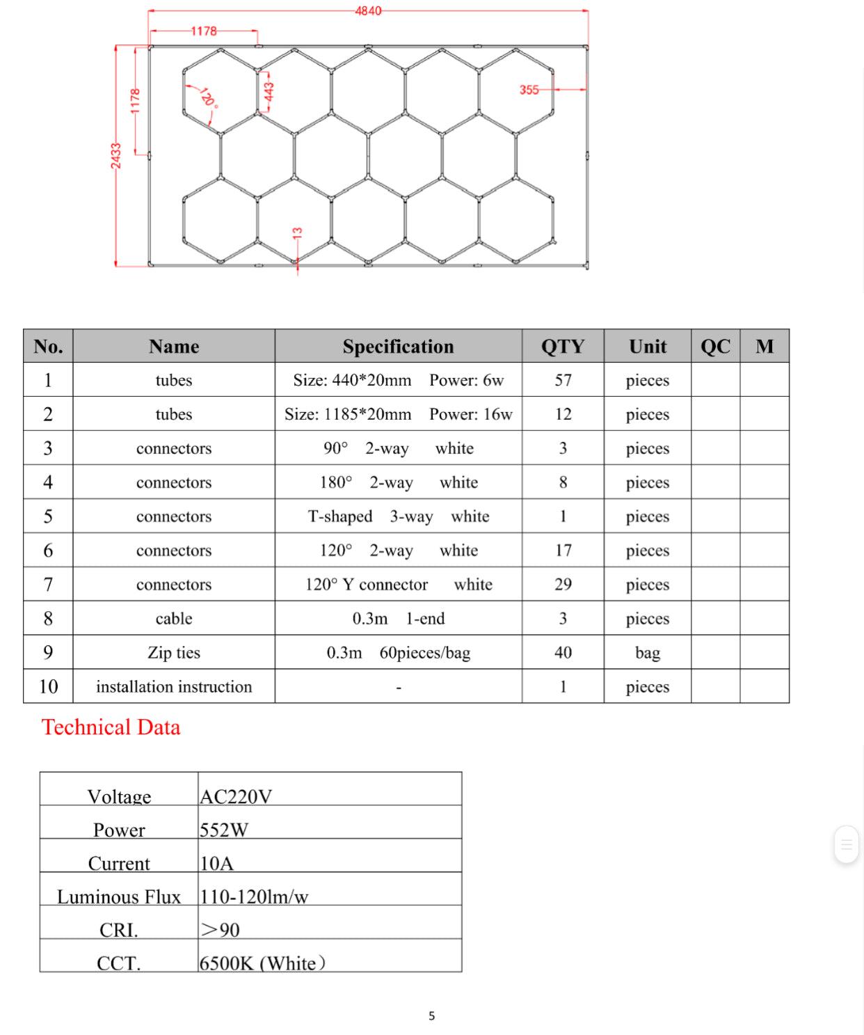 14 Hexagon med jording og dimming 30/60/100% - NordicHex